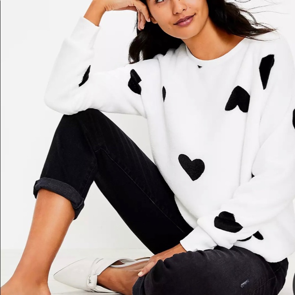 Petite Faux Fur Heart Sweatshirt